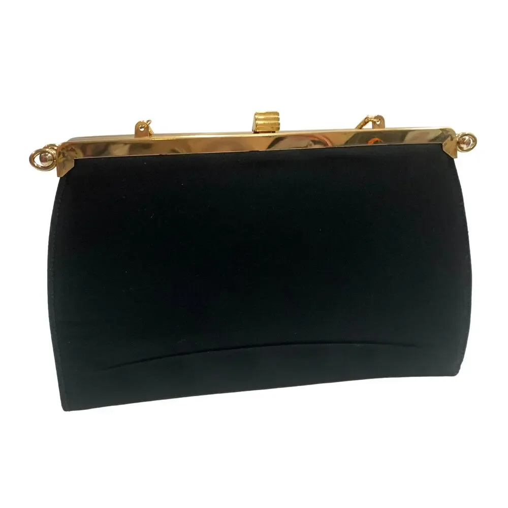 Vintage 60s Convertible Frame Bag Black Gold Evening Purse 3 Way L & M Bags